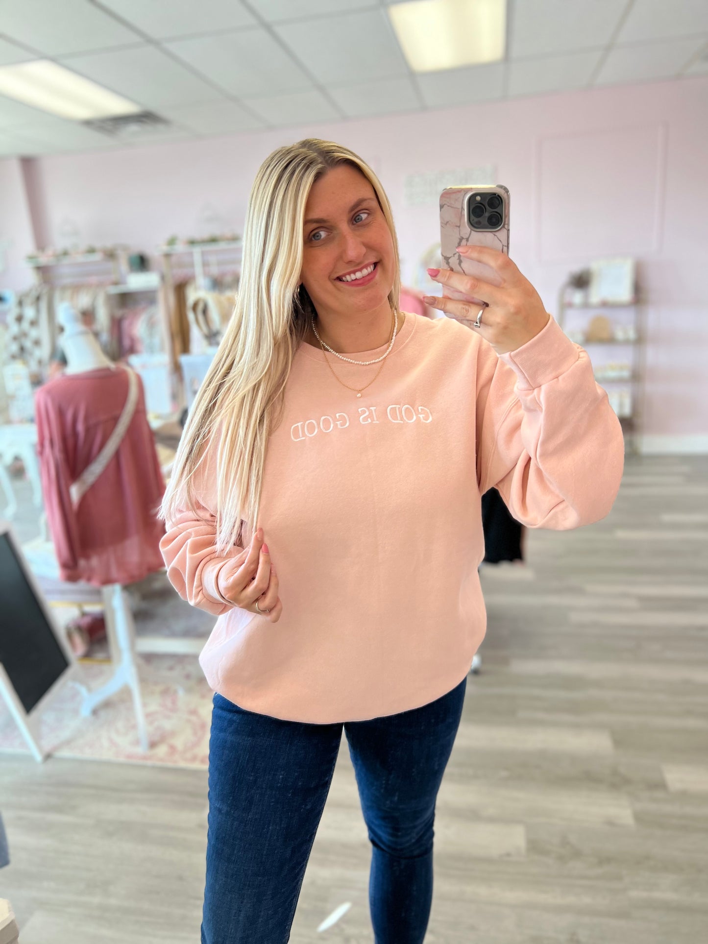 God is Good Crewneck Blush Pink