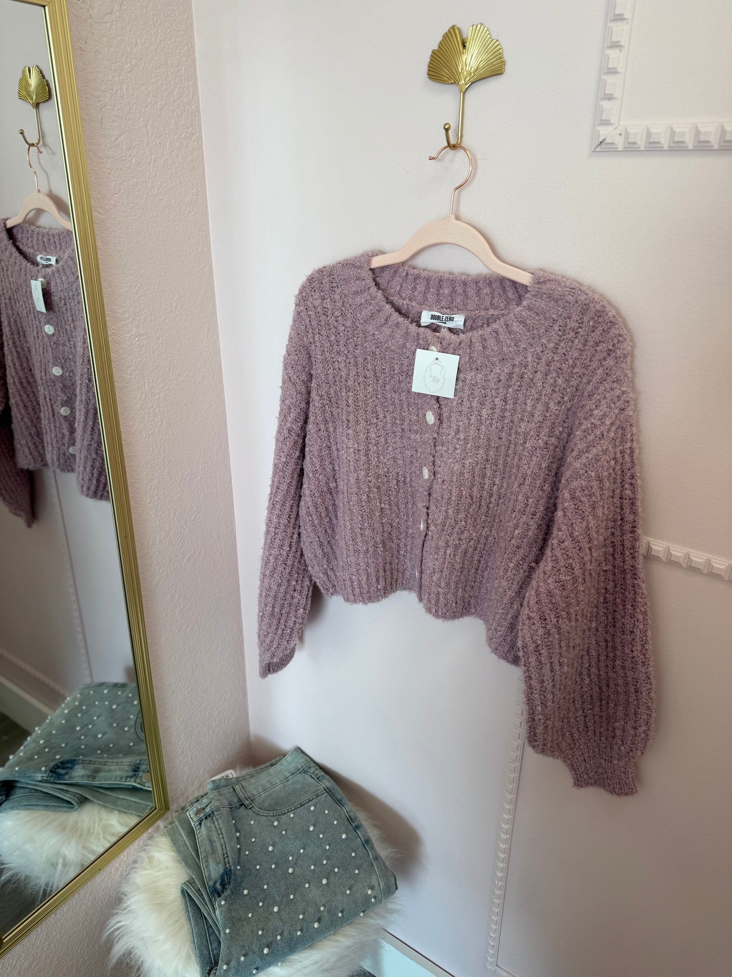 Knit button up purple cardigan