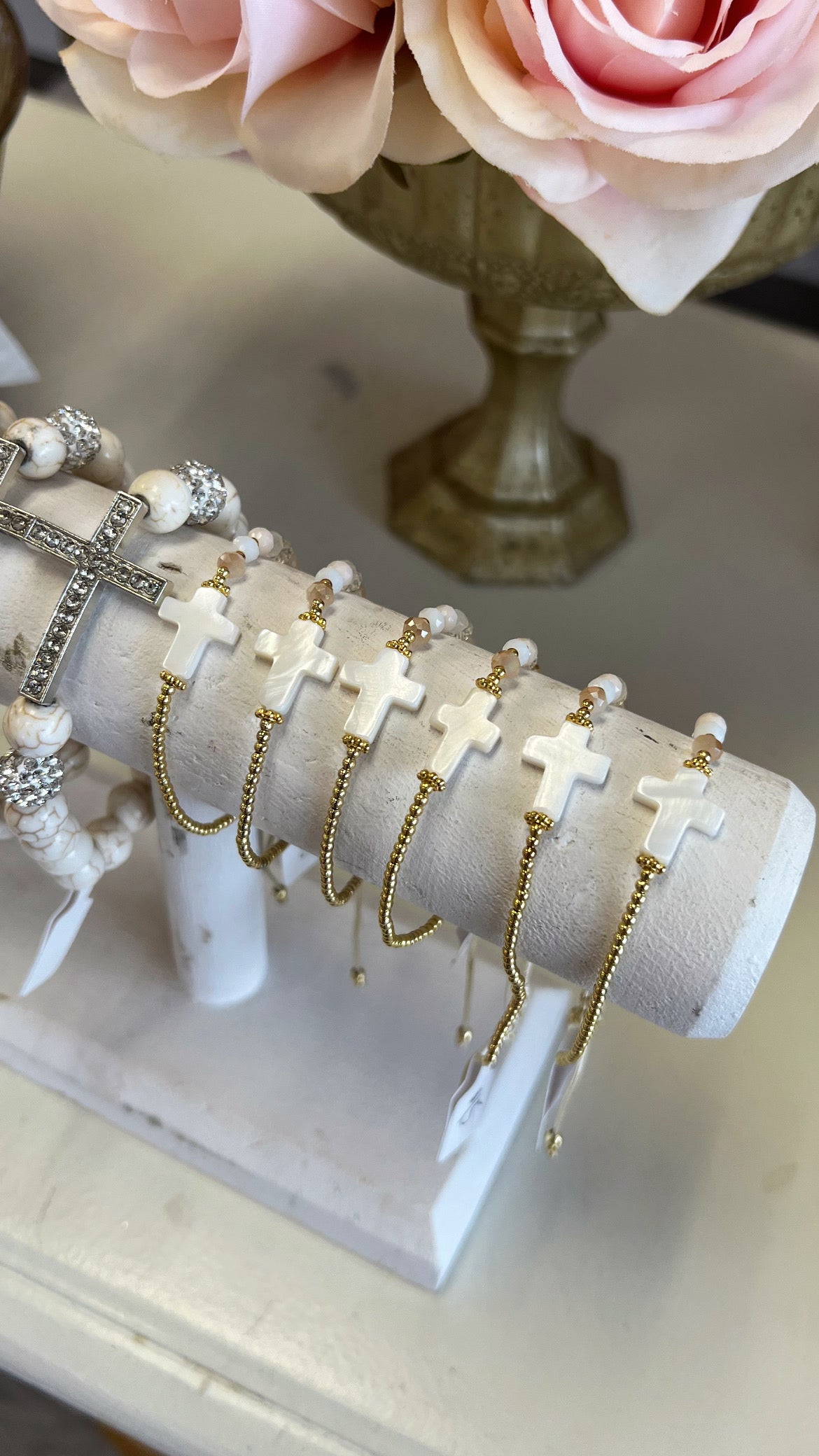 Beaded Adjustable Stone Cross Bracelet