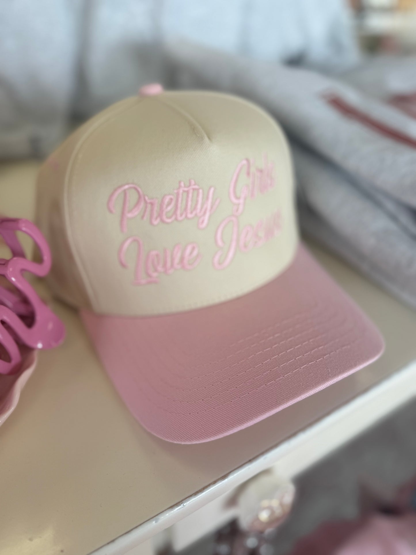Pretty Girls Love Jesus Embroidery Trucker Hat