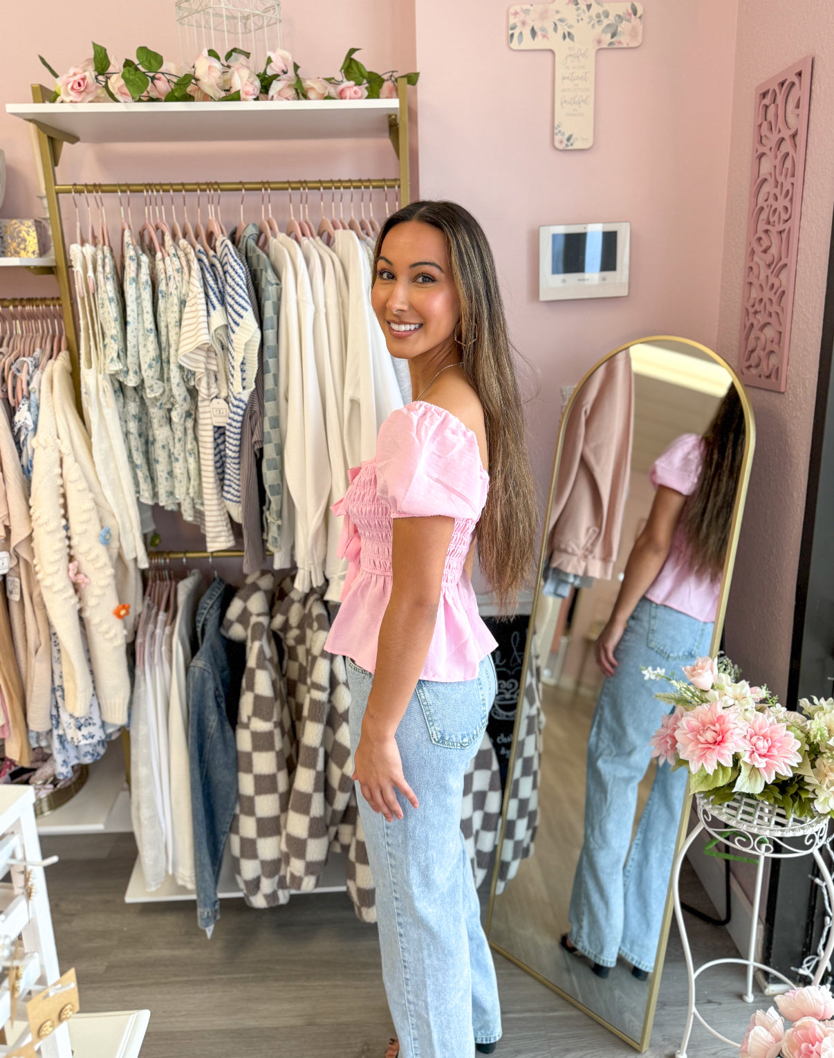 Pink Spring Fashion Top | Front Bow Tied Women’s Short Sleeve