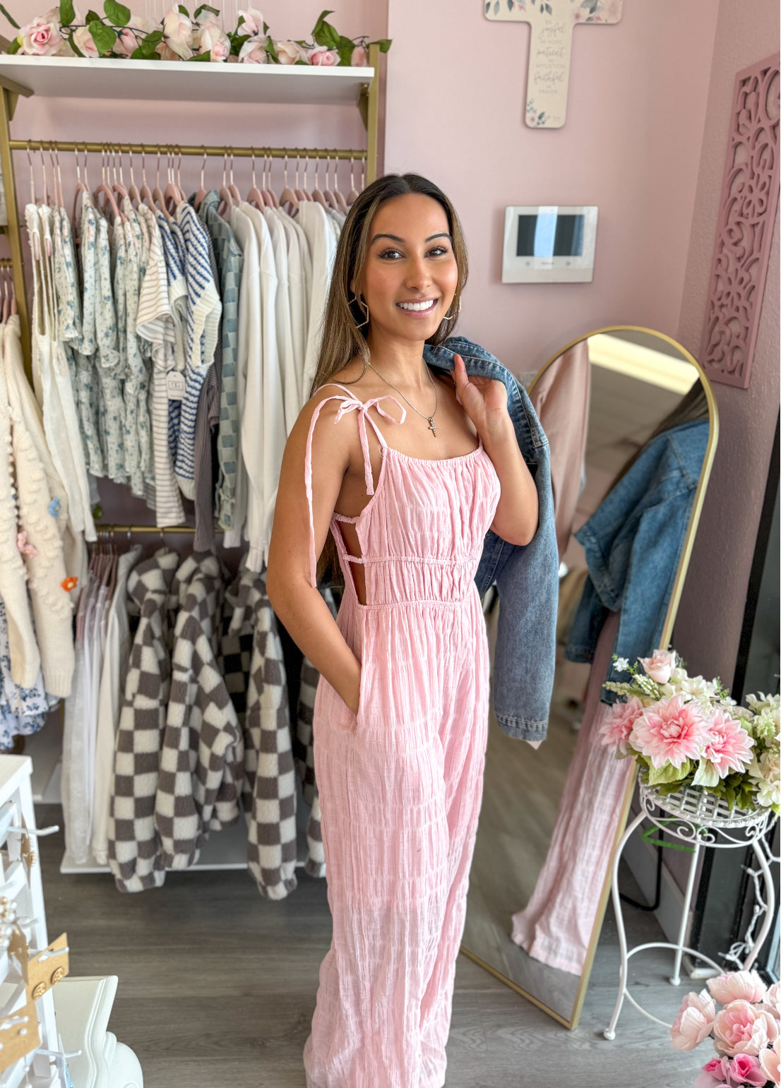 Spring Pink Jumper | Adjustable Spaghetti Strapped Pant Suit