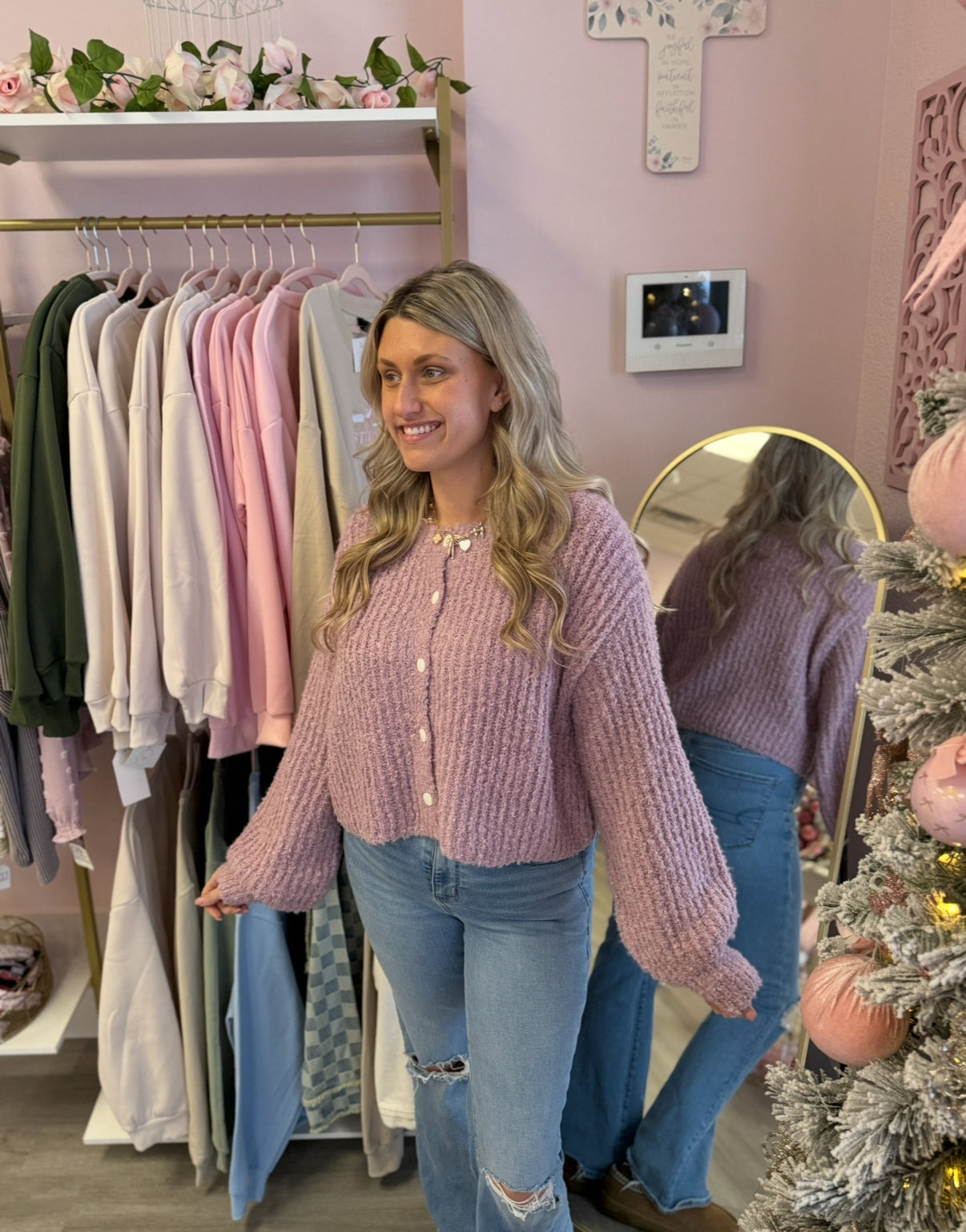 Fuzzy Purple Buttoned Sweater