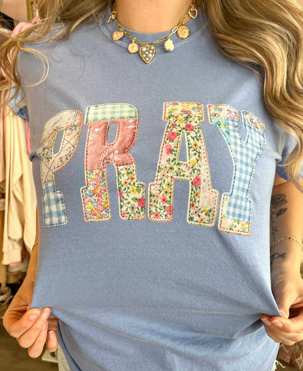 PRAY Patchwork Tee | Women’s Comfort Color Tee Shirt