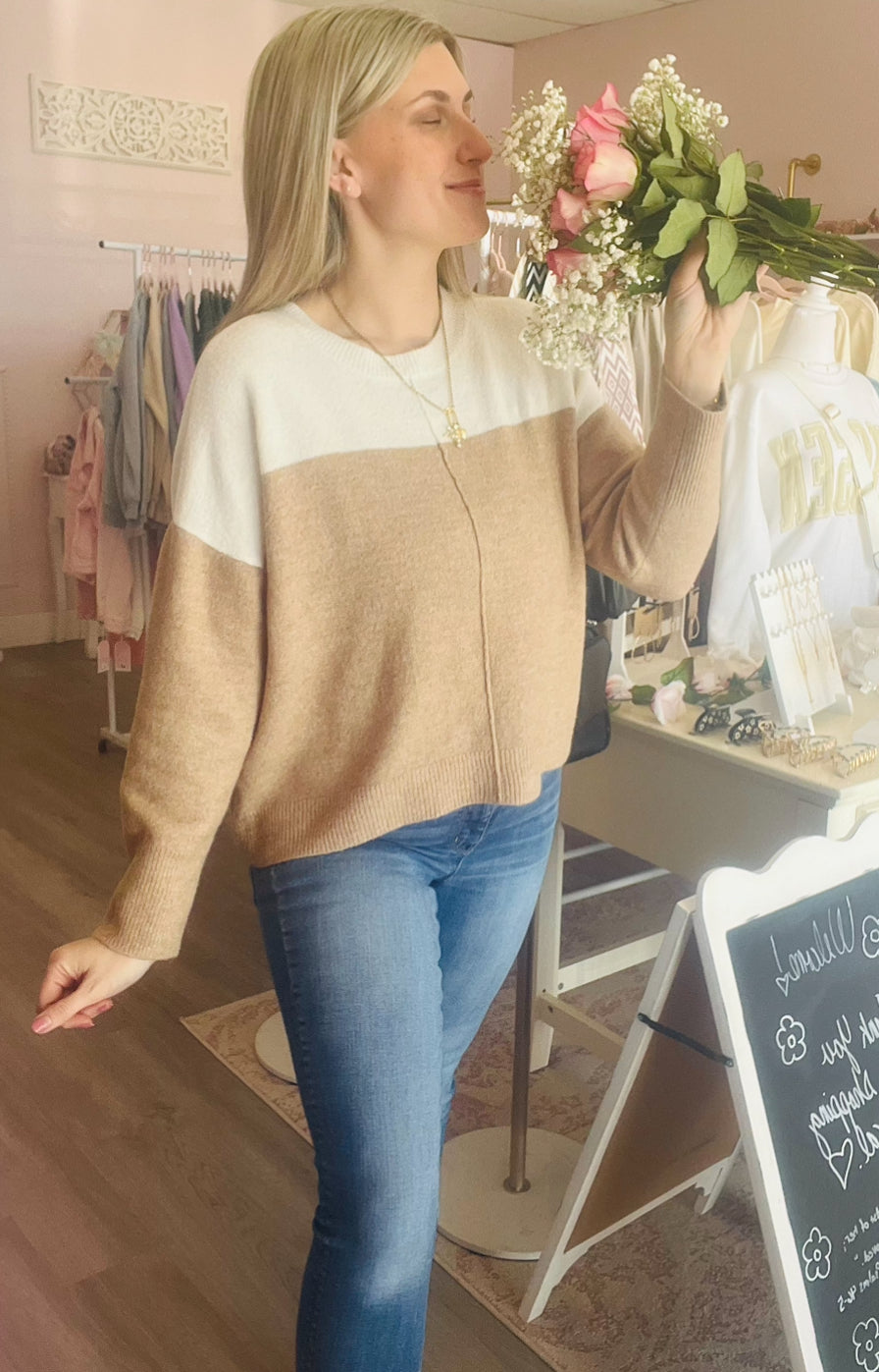 Block Sweater White and Tan