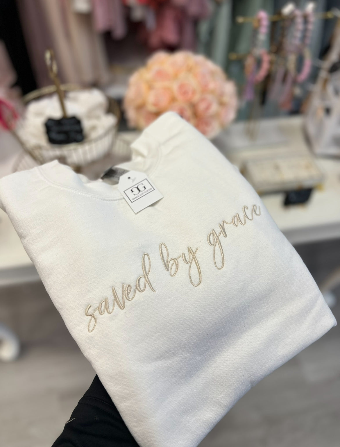 Saved by Grace White Crewneck