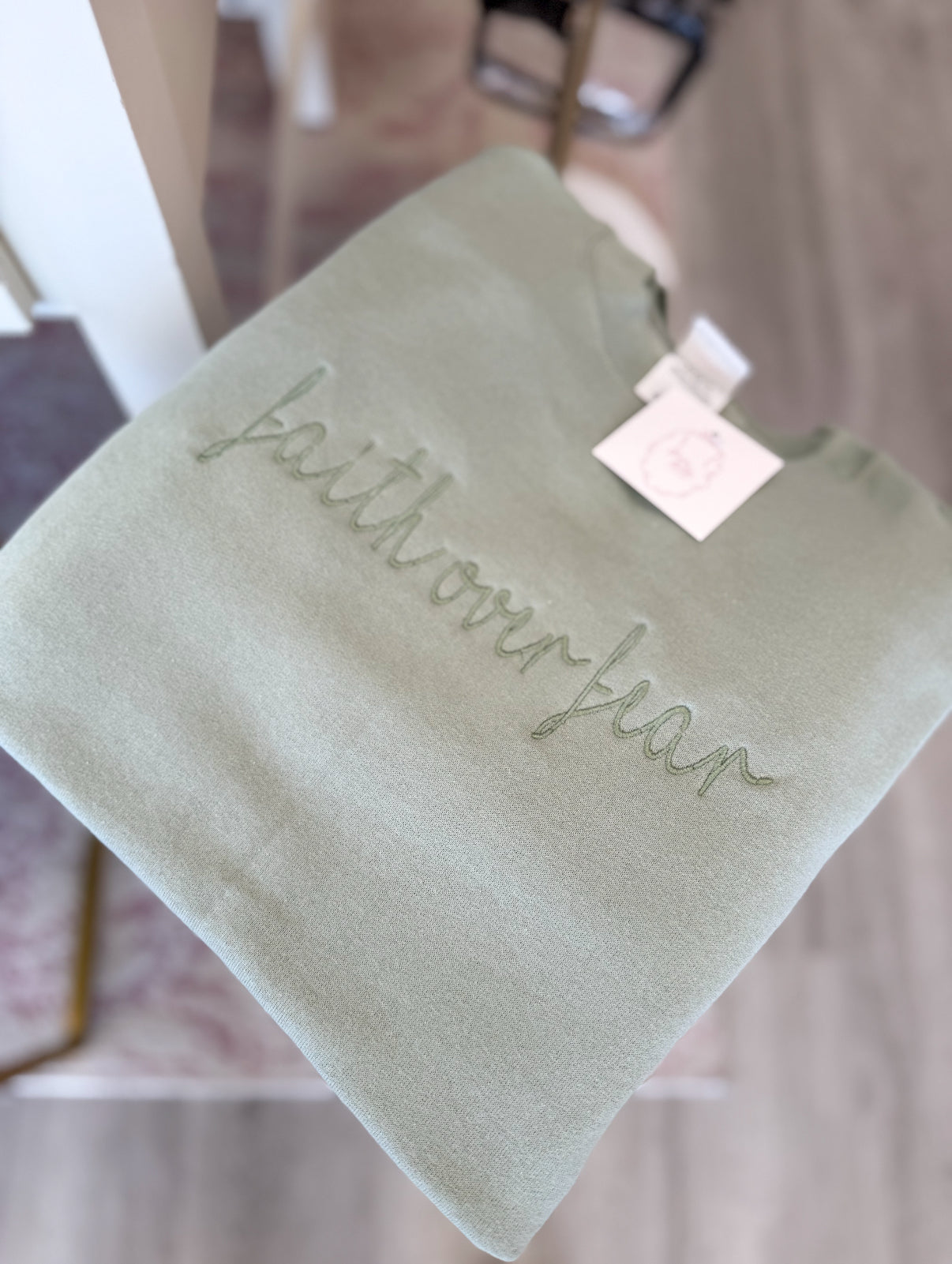 Faith Over Fear Embroidered Crewneck in the color stone