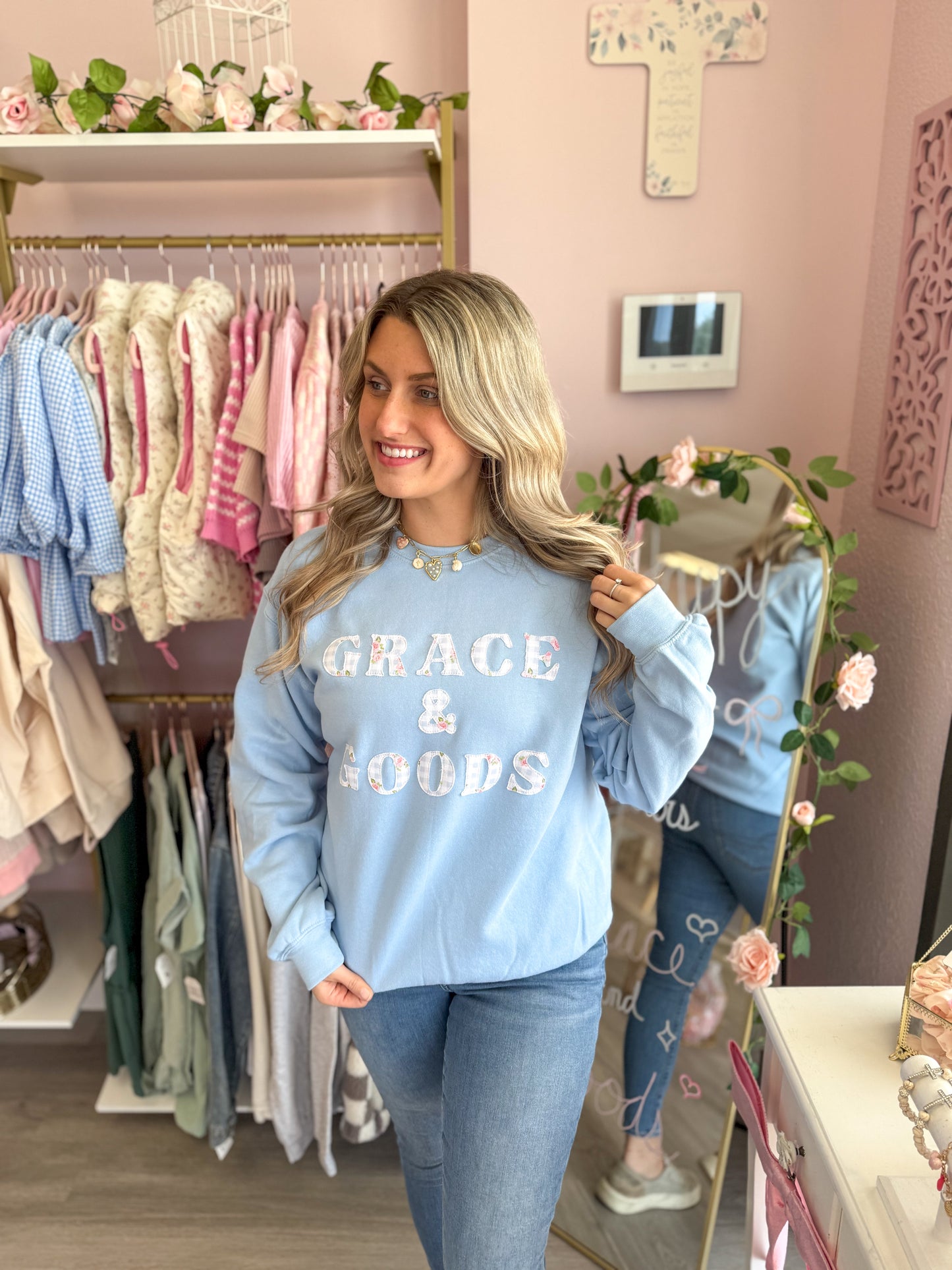 Grace & Goods Custom Hand-Stitched Crewneck | Women’s Sweatshirt