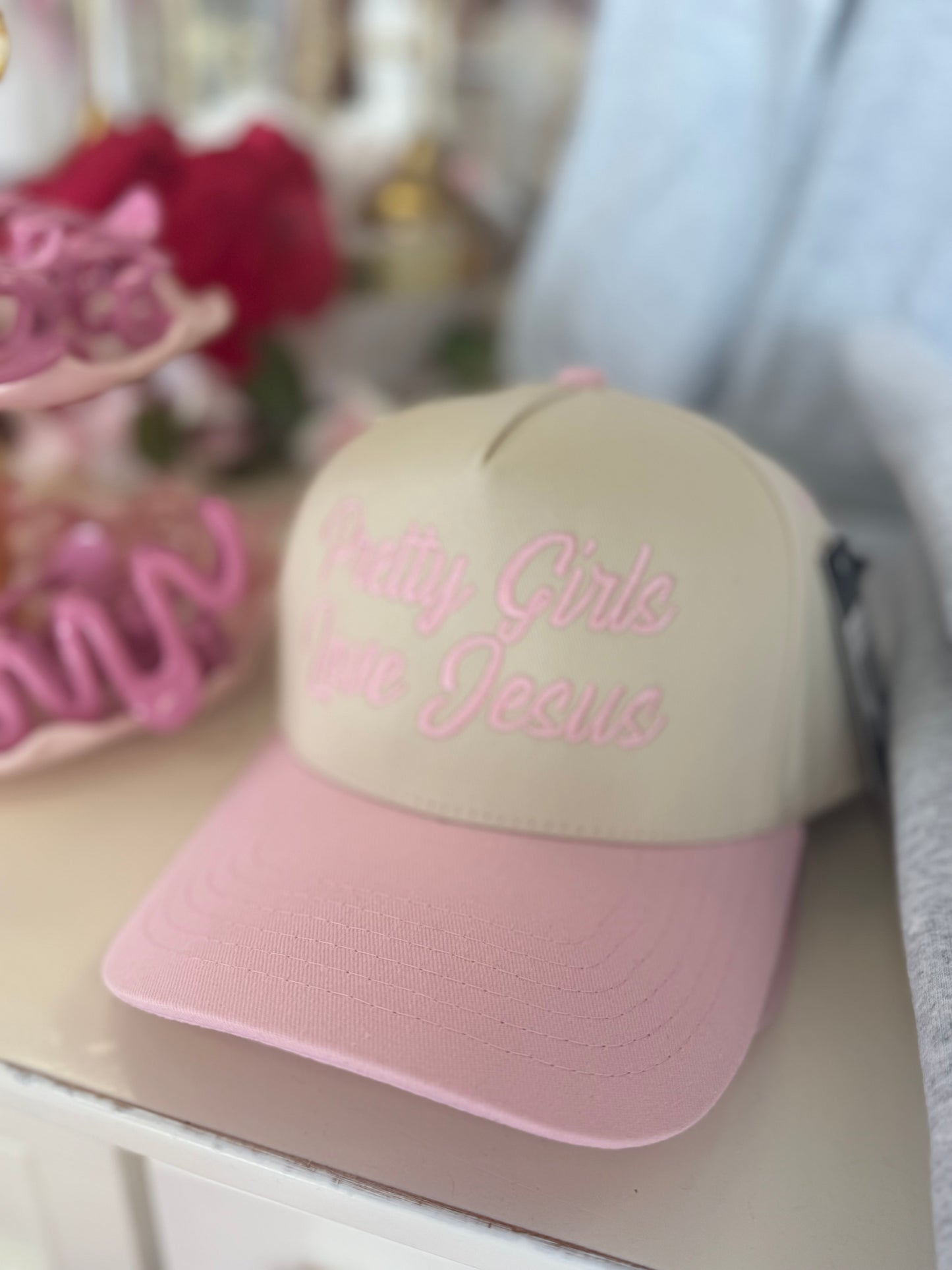 Pretty Girls Love Jesus Embroidery Trucker Hat