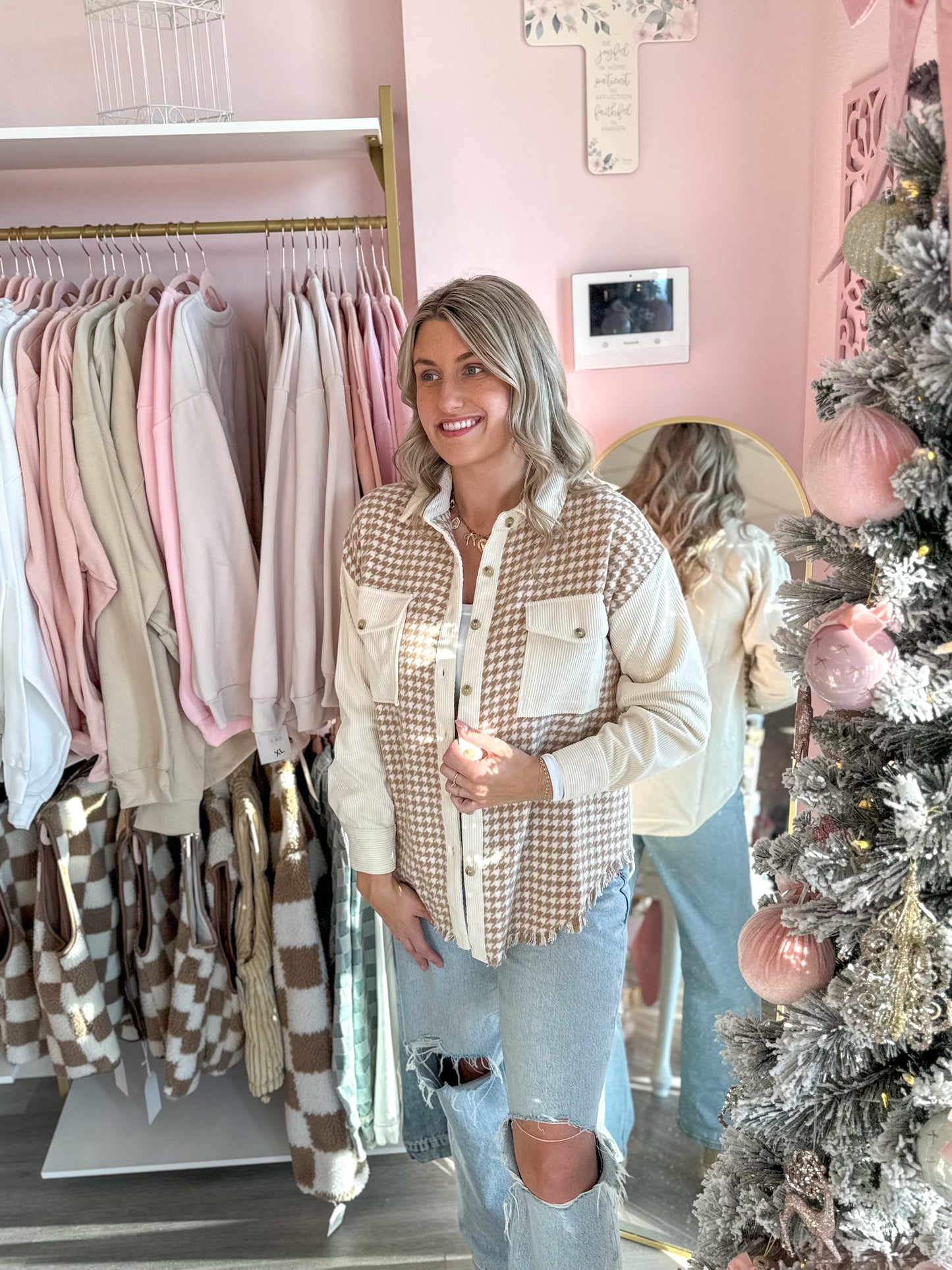 Cream Checkered Shacket