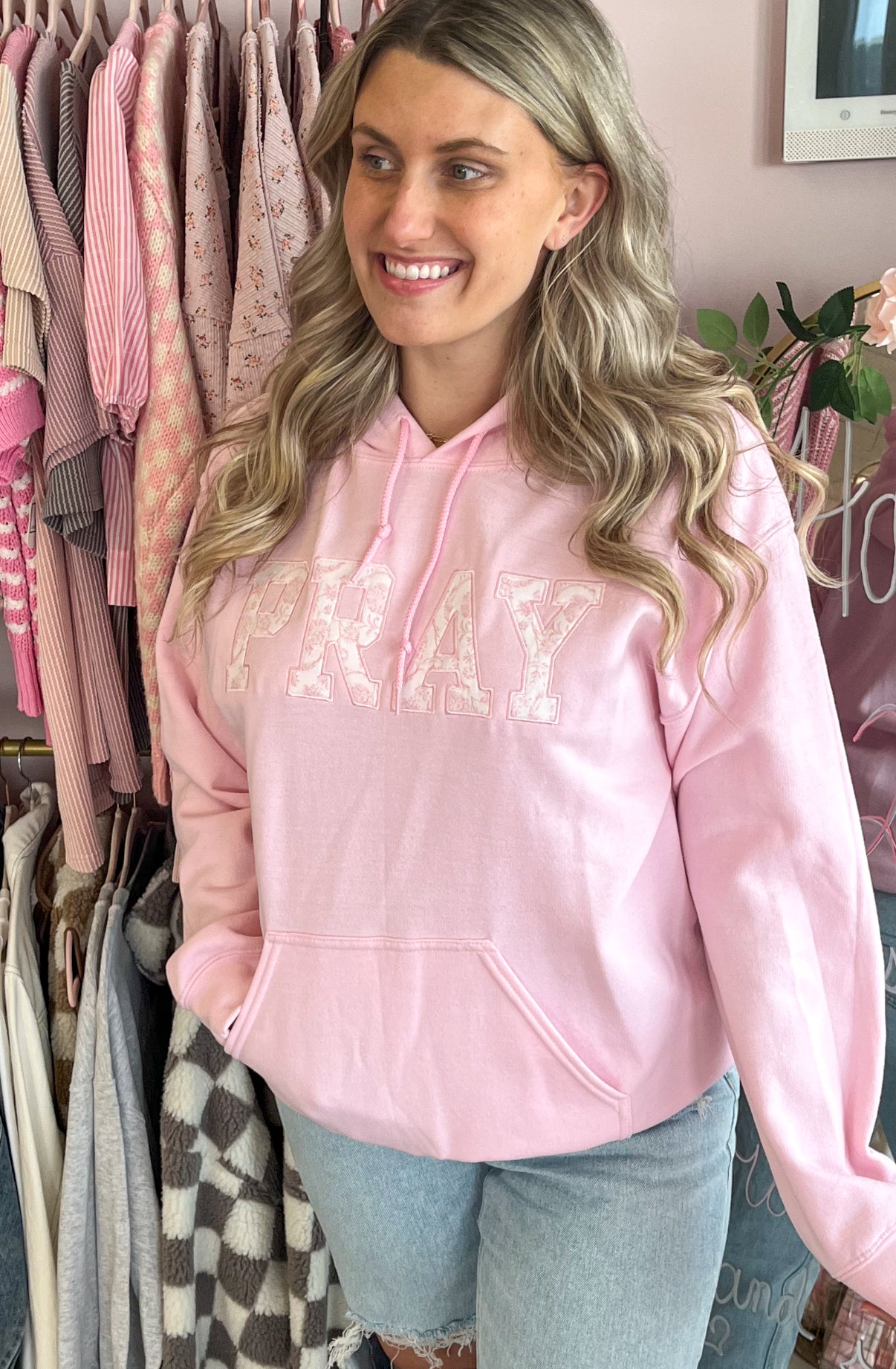 Floral Print Pray Hoodie Pink or Blue | Women’s Hoodies