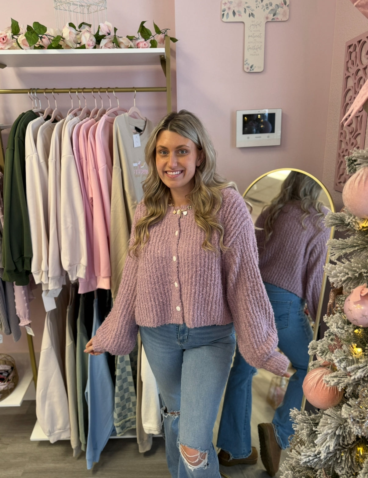 Fuzzy Purple Buttoned Sweater