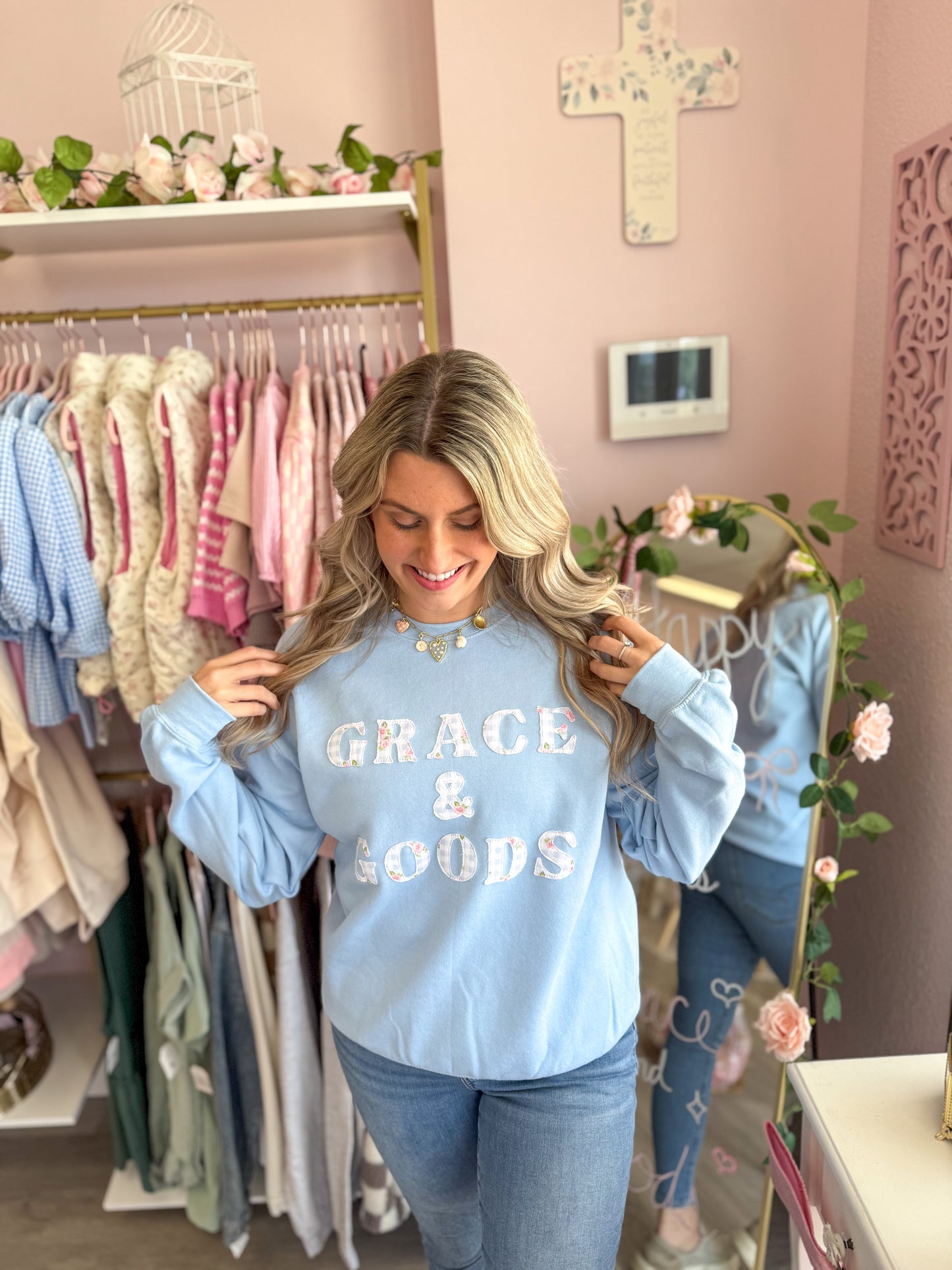 Grace & Goods Custom Hand-Stitched Crewneck | Women’s Sweatshirt
