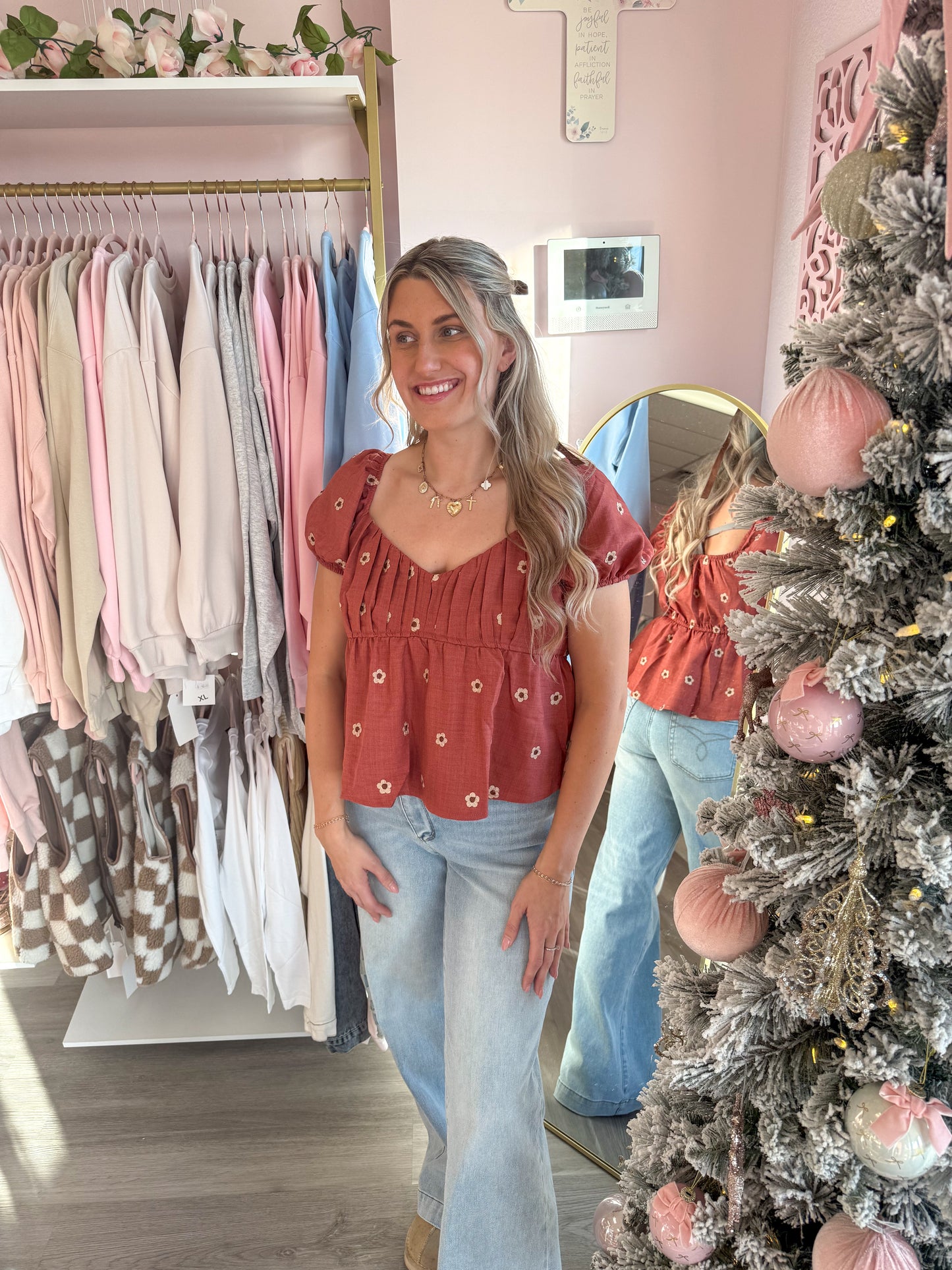 Crimson Floral Babydoll Top