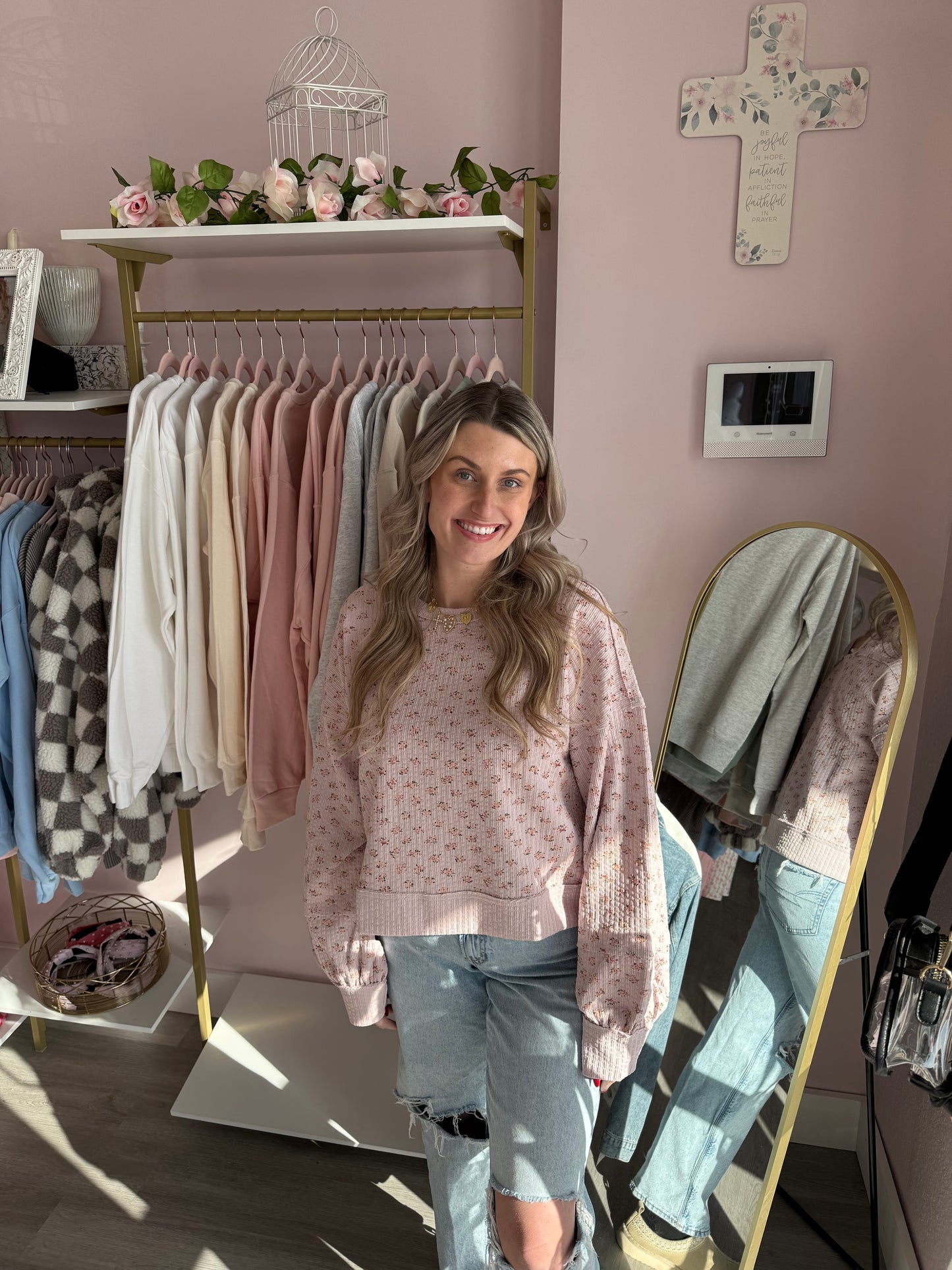 Oversized Floral Printed Casual Knit Top