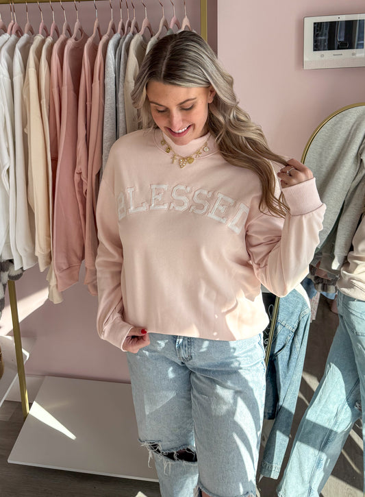 Blessed Mock Neck-Blush Pink