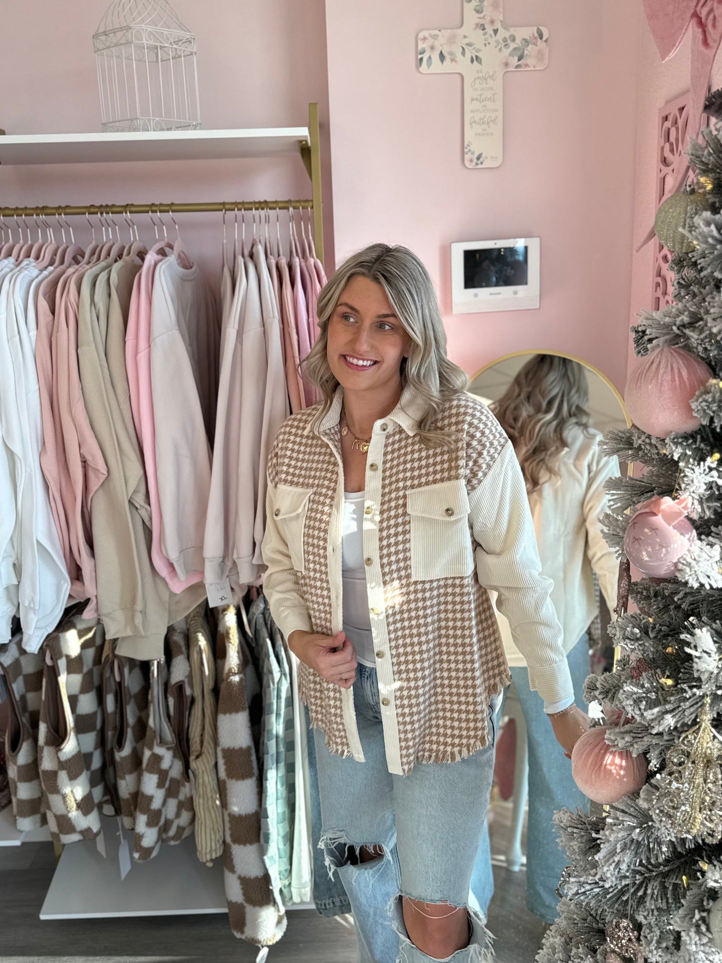 Cream Checkered Shacket