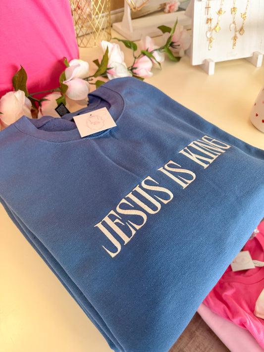 Jesus is King Indigo Blue | Christian Women’s Crewneck Sweatshirt