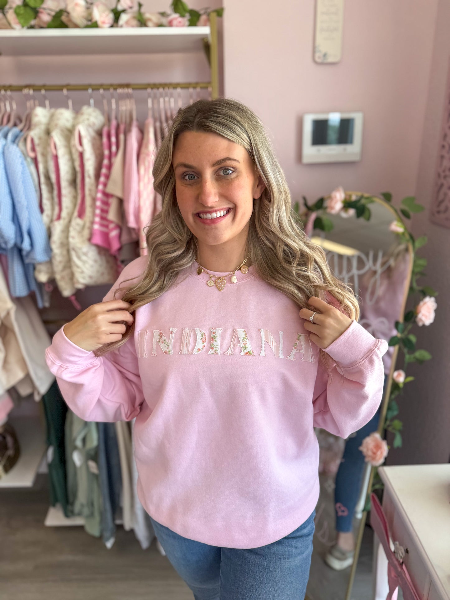 Indiana Hand-Stitched Crewneck Pink | Women’s Sweatshirt