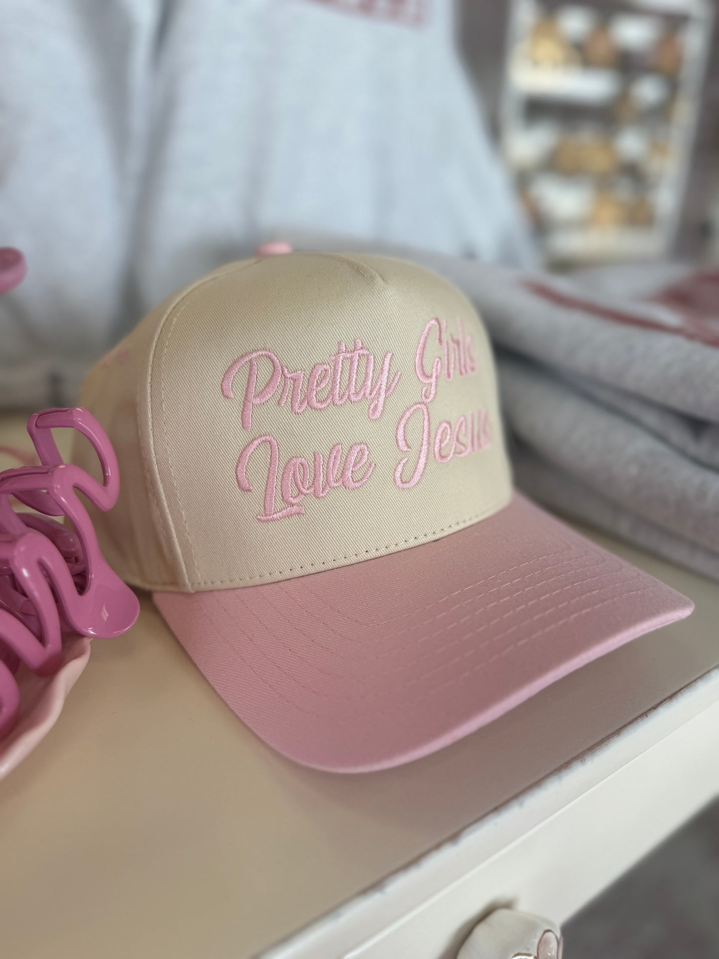 Pretty Girls Love Jesus Embroidery Trucker Hat