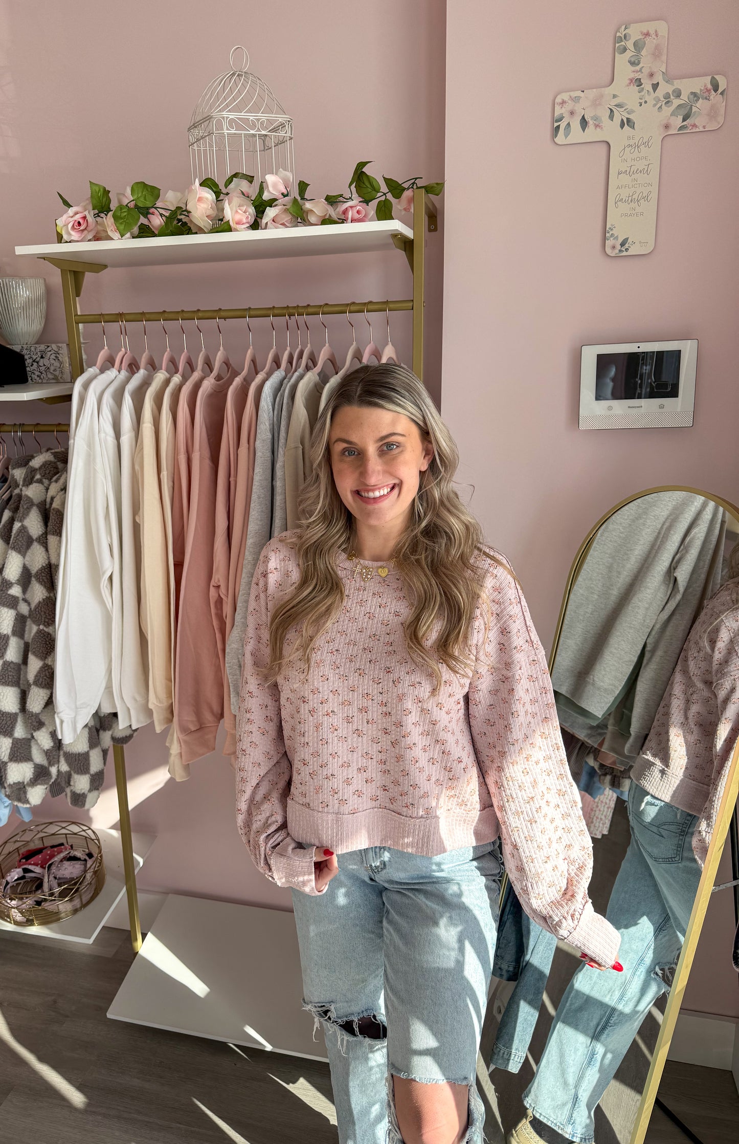Oversized Floral Printed Casual Knit Top