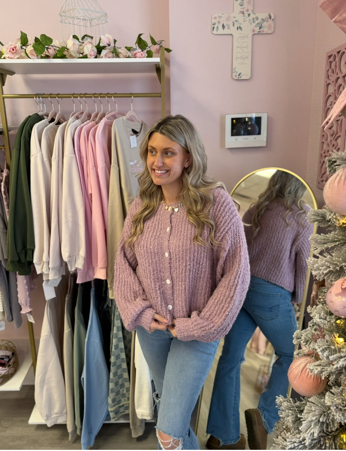 Fuzzy Purple Buttoned Sweater