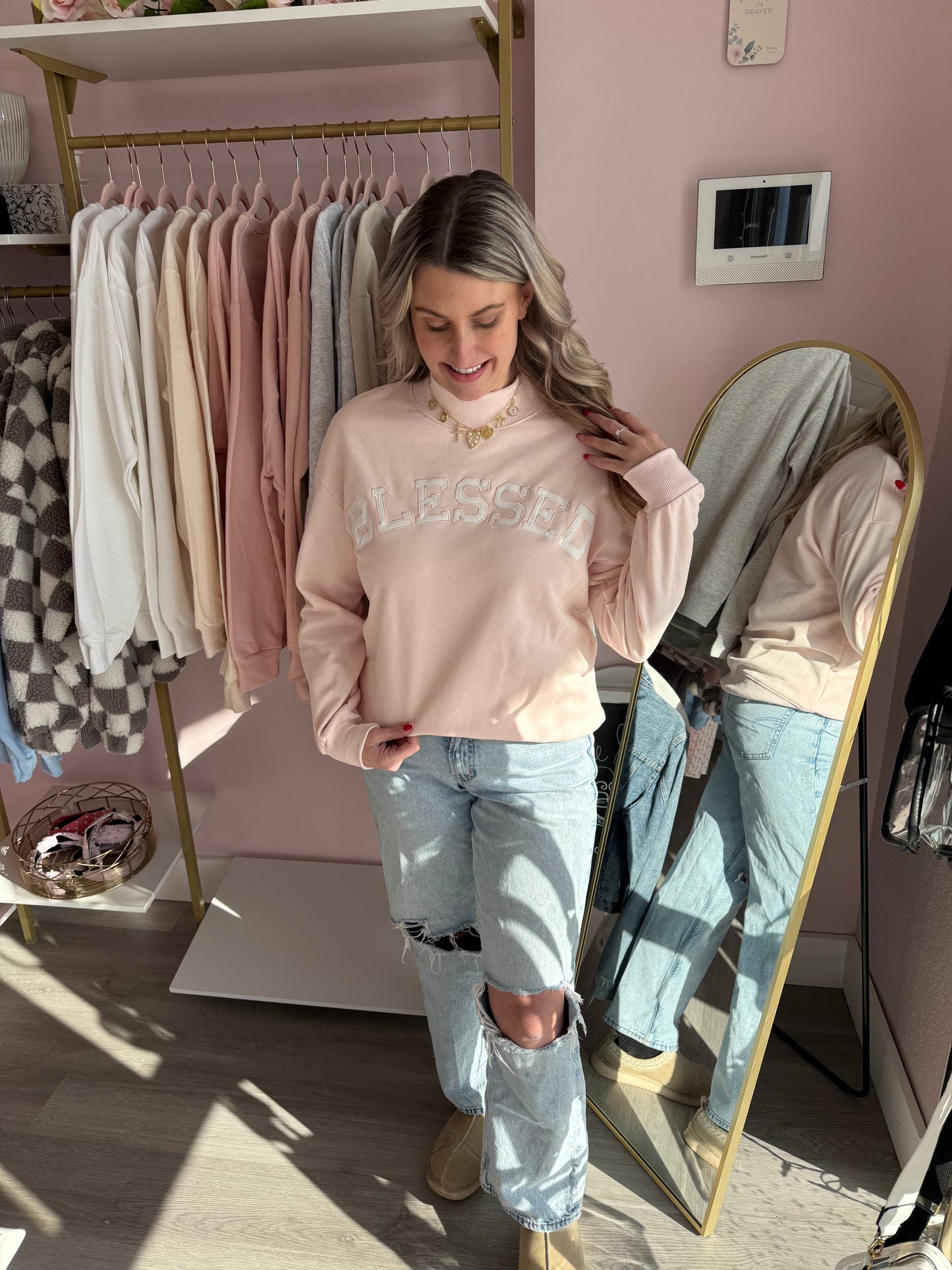 Blessed Mock Neck-Blush Pink