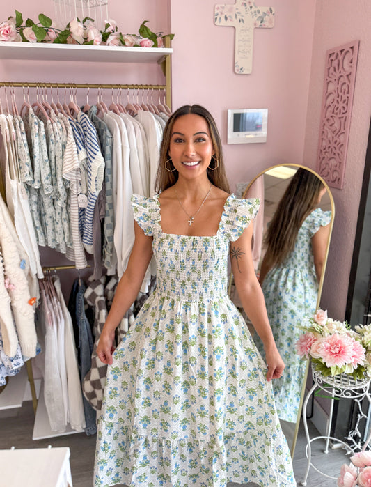 Blue Floral Coquette Maxi Dress | Women’s Church Dress