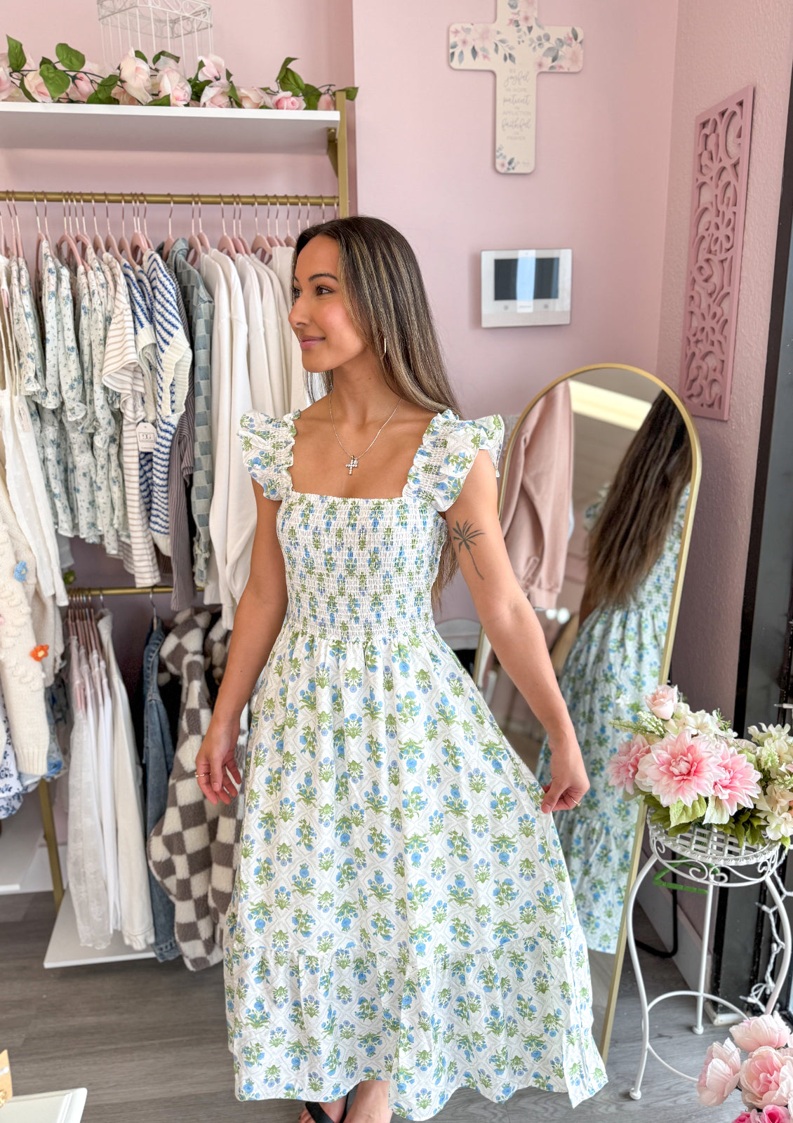 Blue Floral Coquette Maxi Dress | Women’s Church Dress