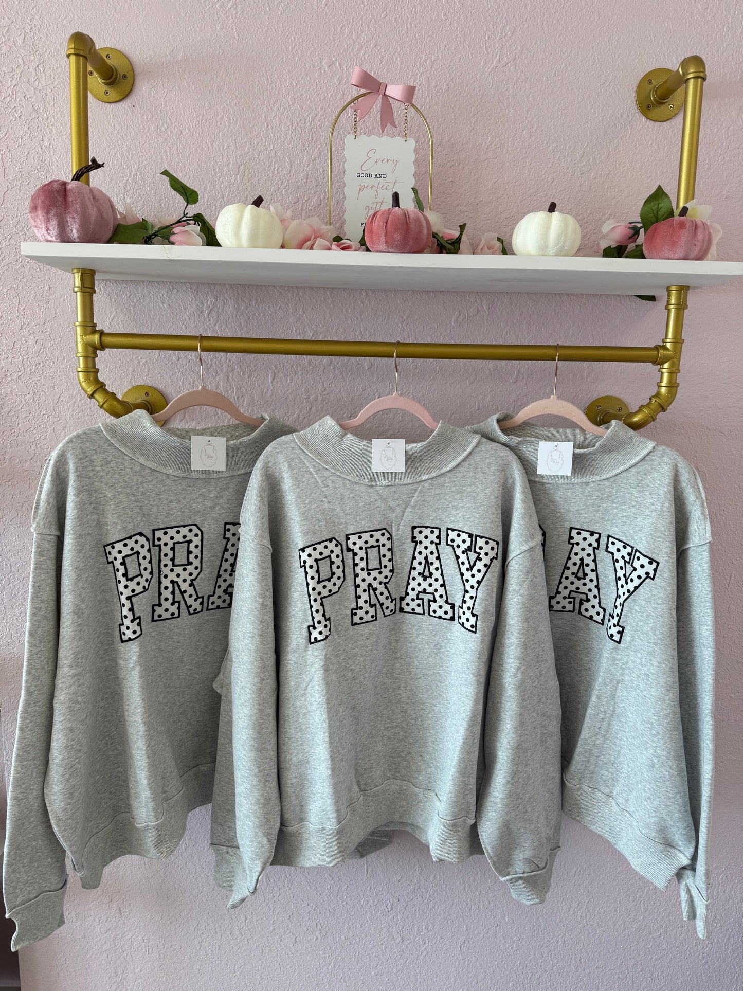 PRAY Polka Dot Embroidered Mock Neck | Christian Sweatshirt