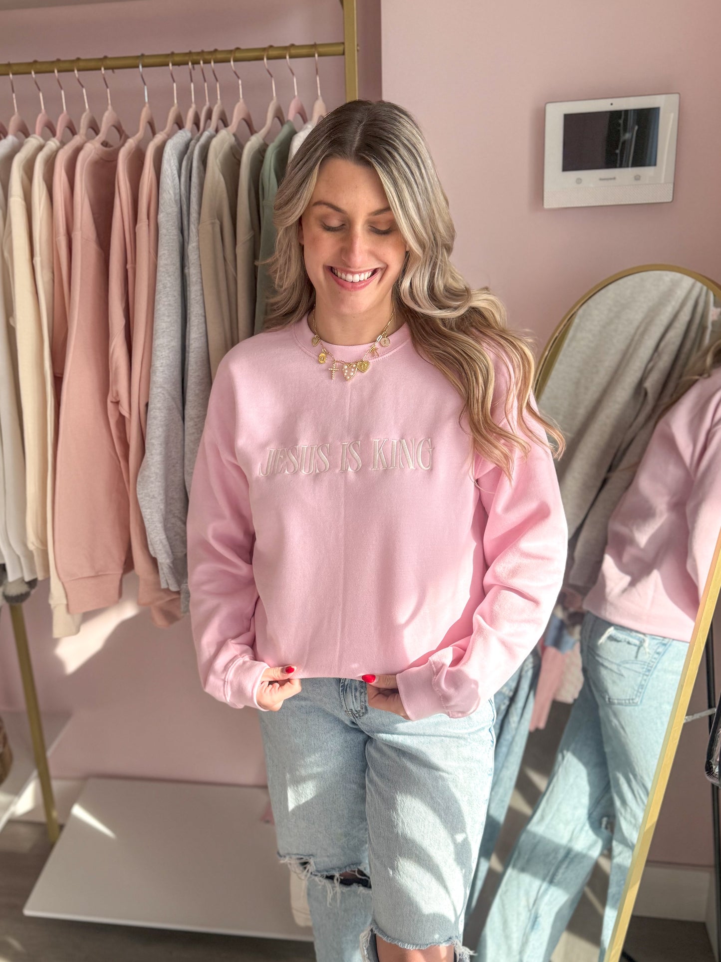 Jesus is King Pink Crewneck