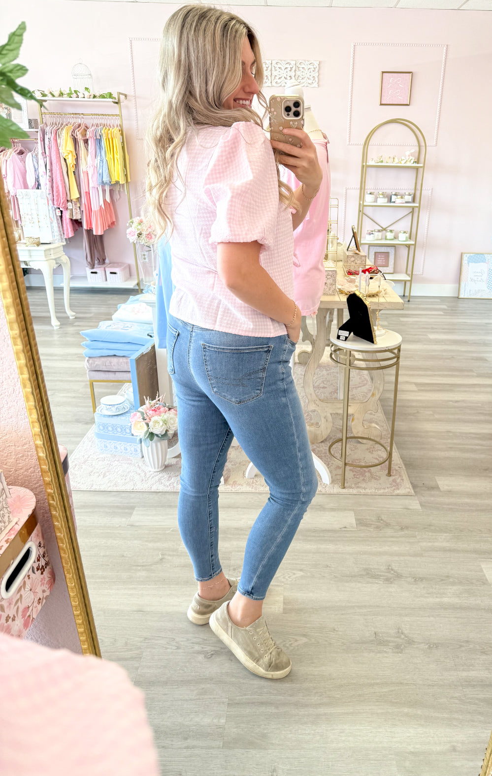 Gingham Pink Bow Tie Top | Women’s Top