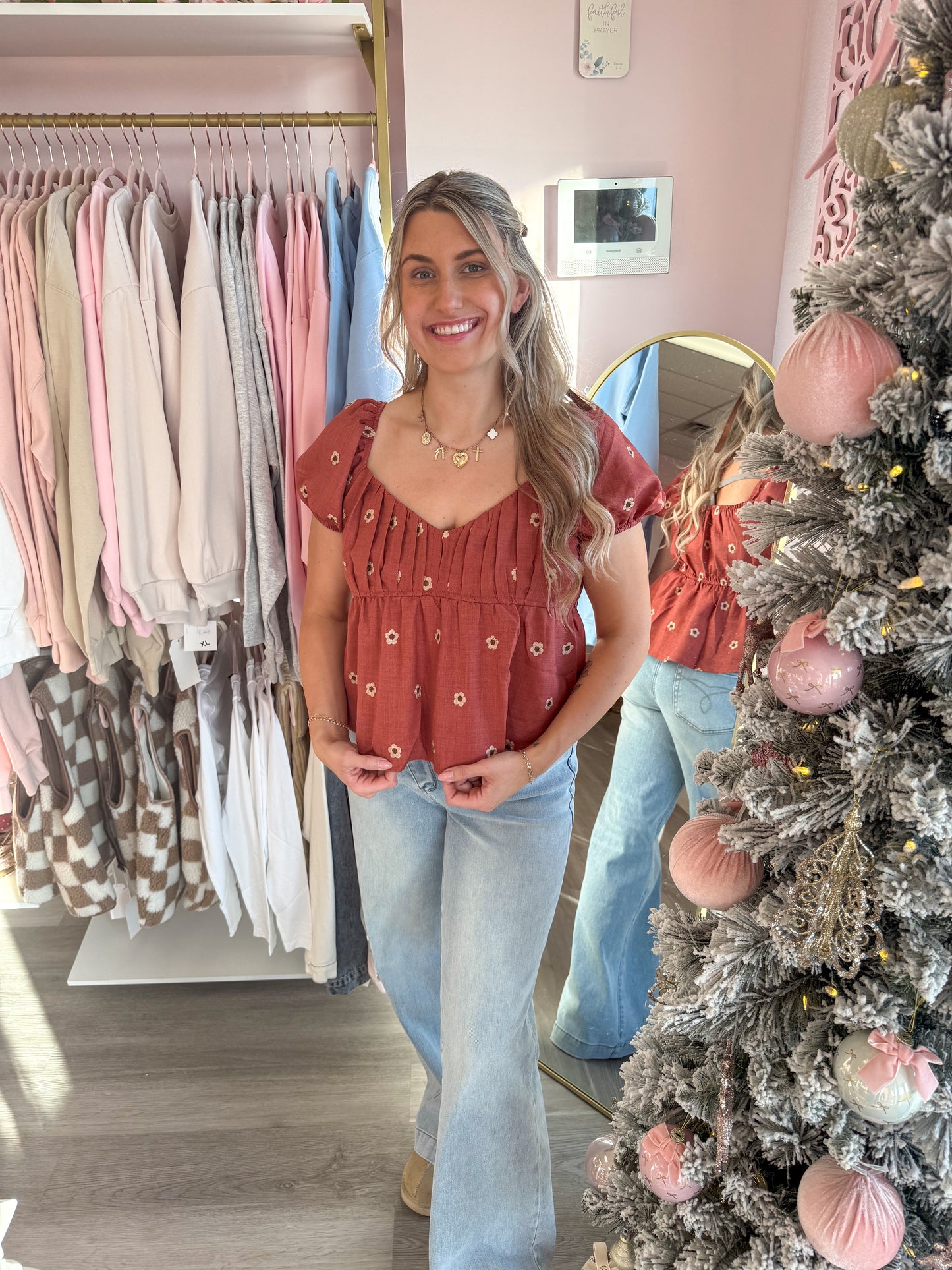 Crimson Floral Babydoll Top