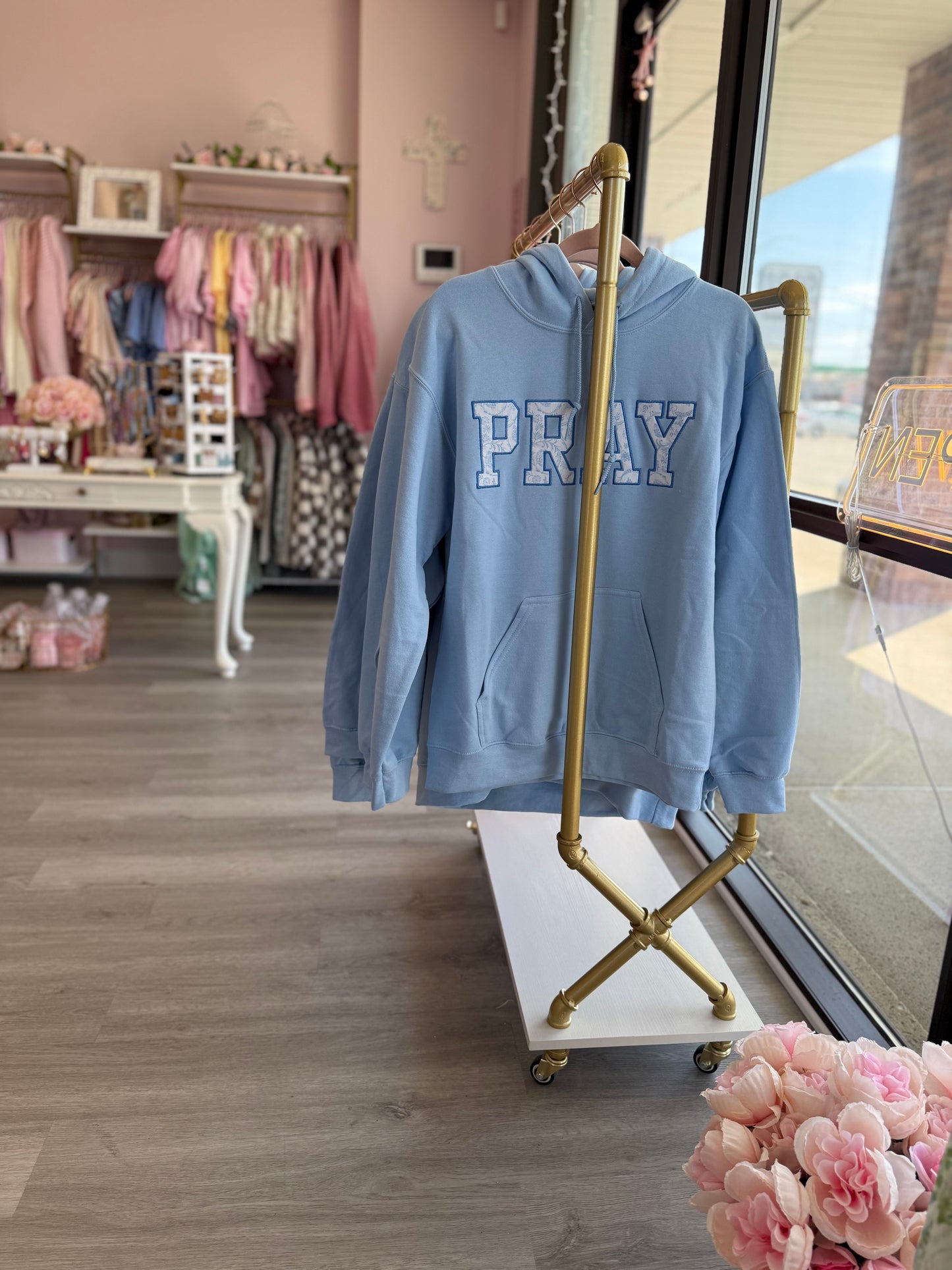 Floral Print Pray Hoodie Pink or Blue | Women’s Hoodies