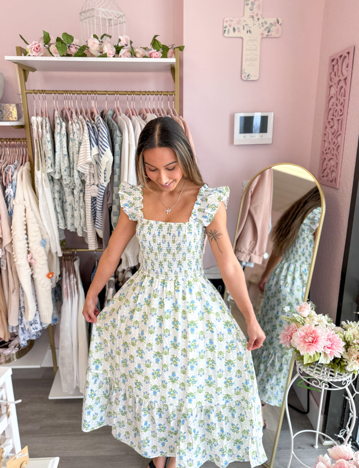 Blue Floral Coquette Maxi Dress | Women’s Church Dress
