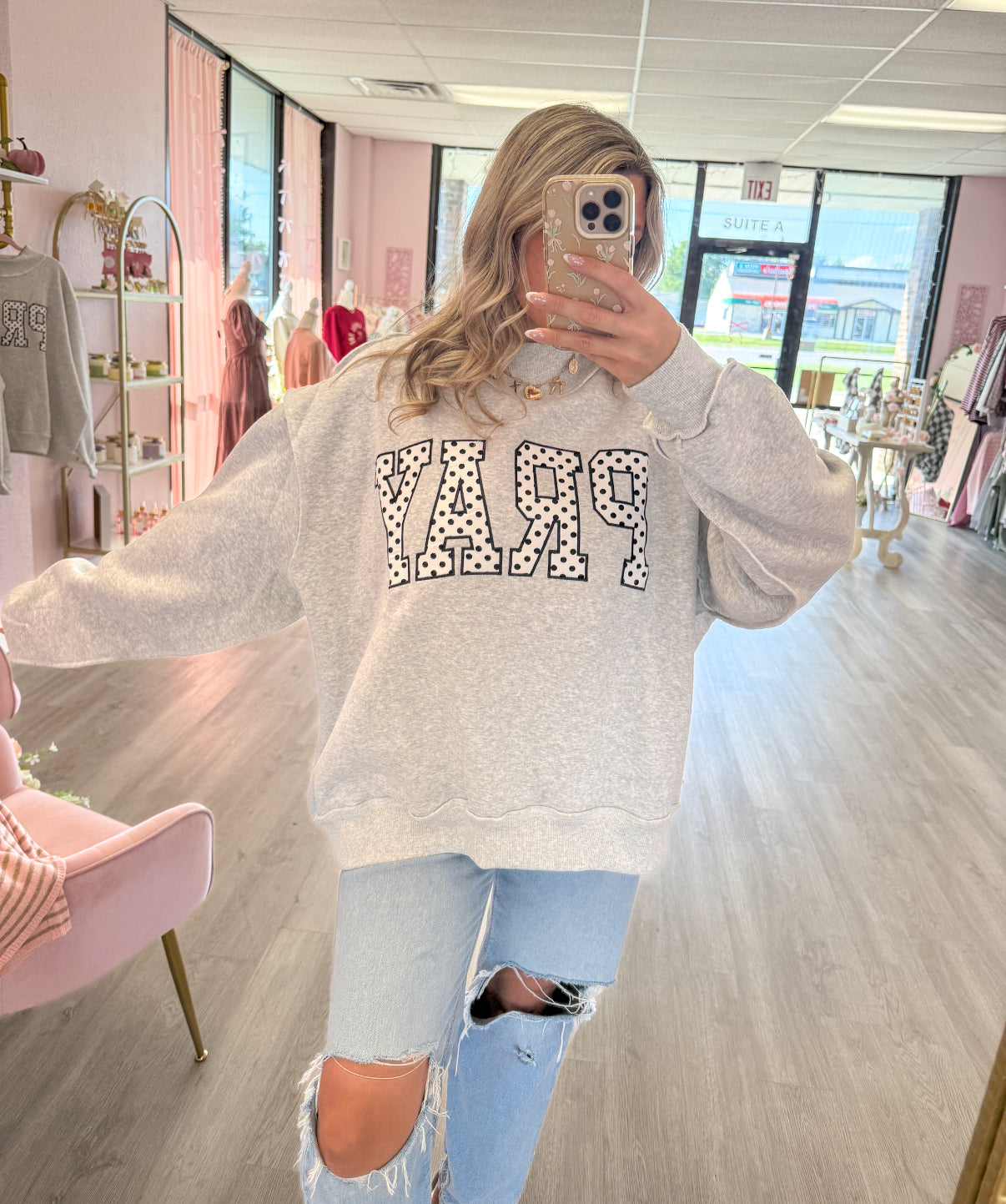 PRAY Polka Dot Embroidered Mock Neck | Christian Sweatshirt