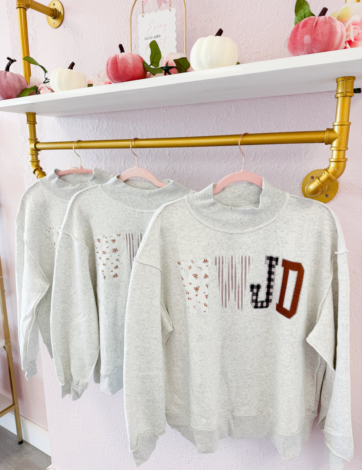 WWJD Embroidered Patchwork Mock Neck in Heather Gray | Christian Women’s Sweatshirt