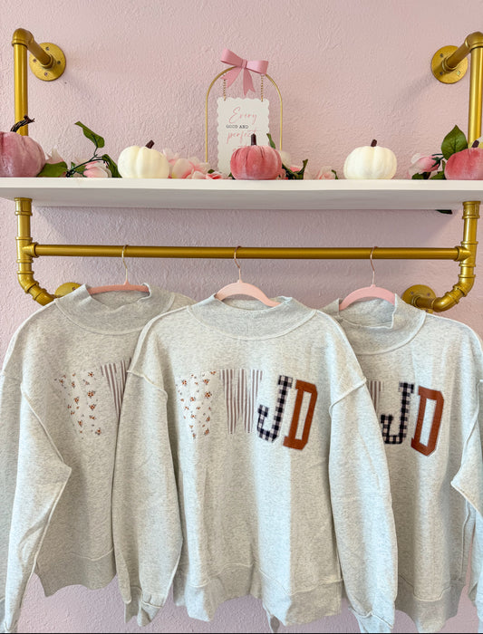 WWJD Embroidered Patchwork Mock Neck in Heather Gray | Christian Women’s Sweatshirt