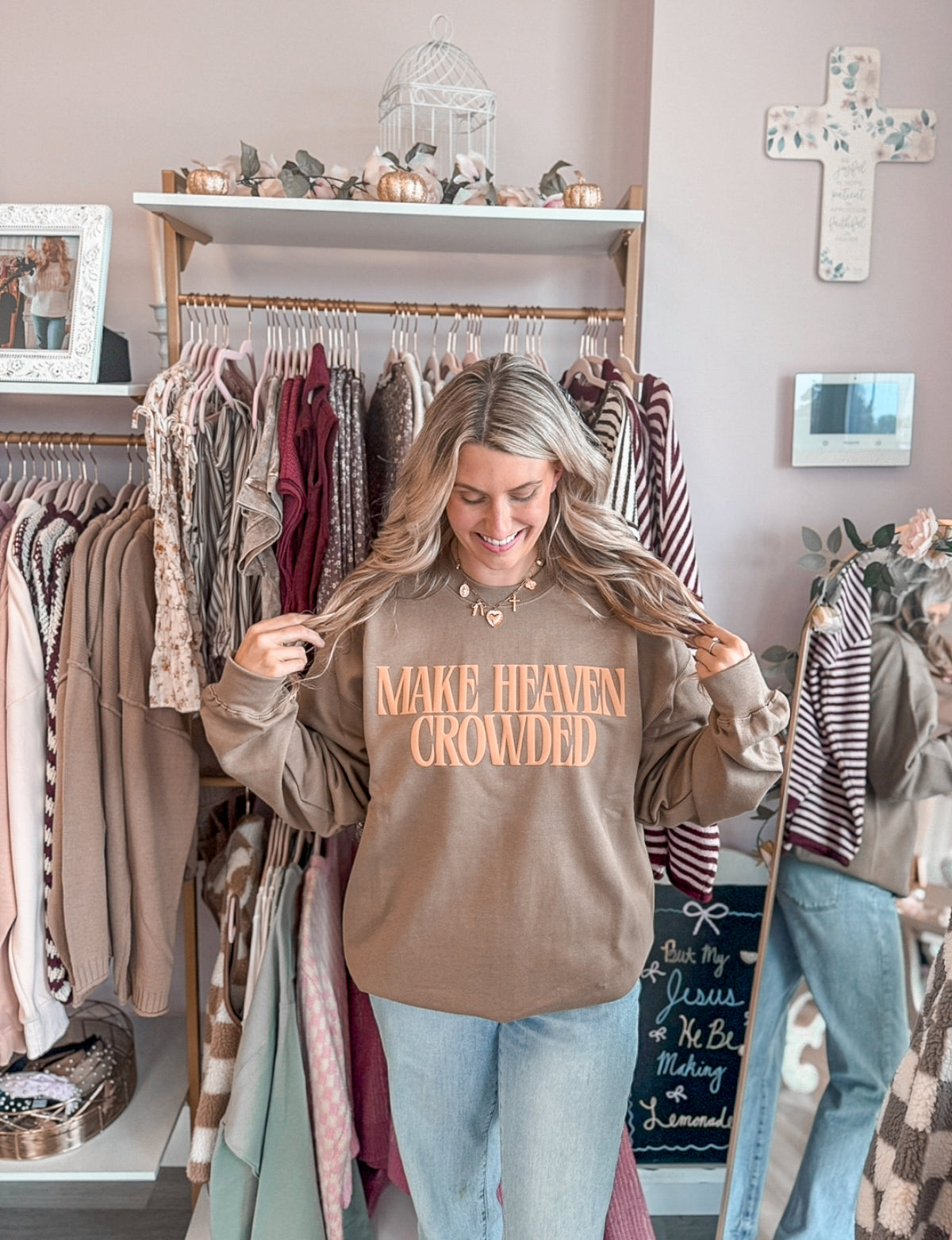 Make Heaven Crowded in Light Brown | Christian Women’s Sweatshirt