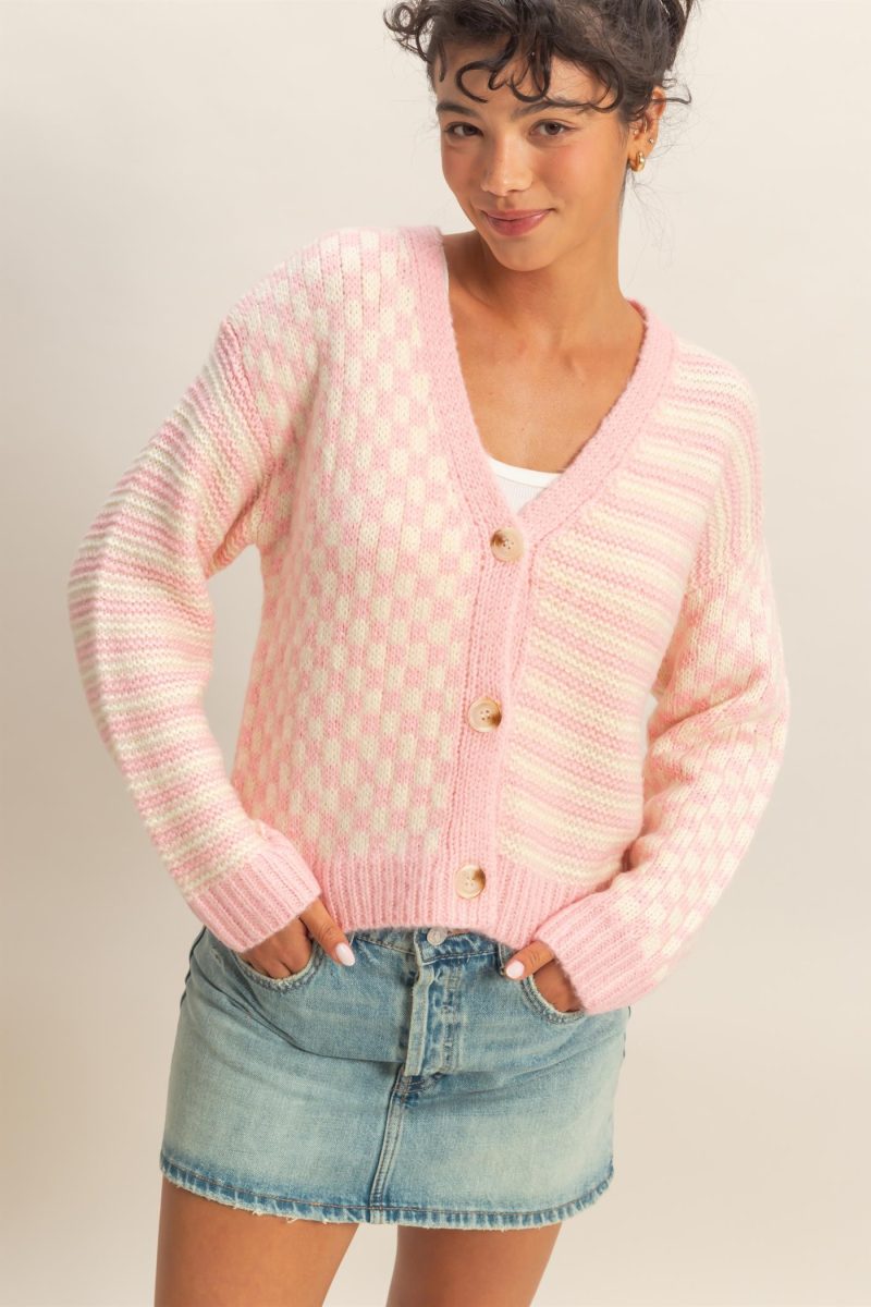 Pink Checkered Cardigan