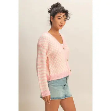 Pink Checkered Cardigan