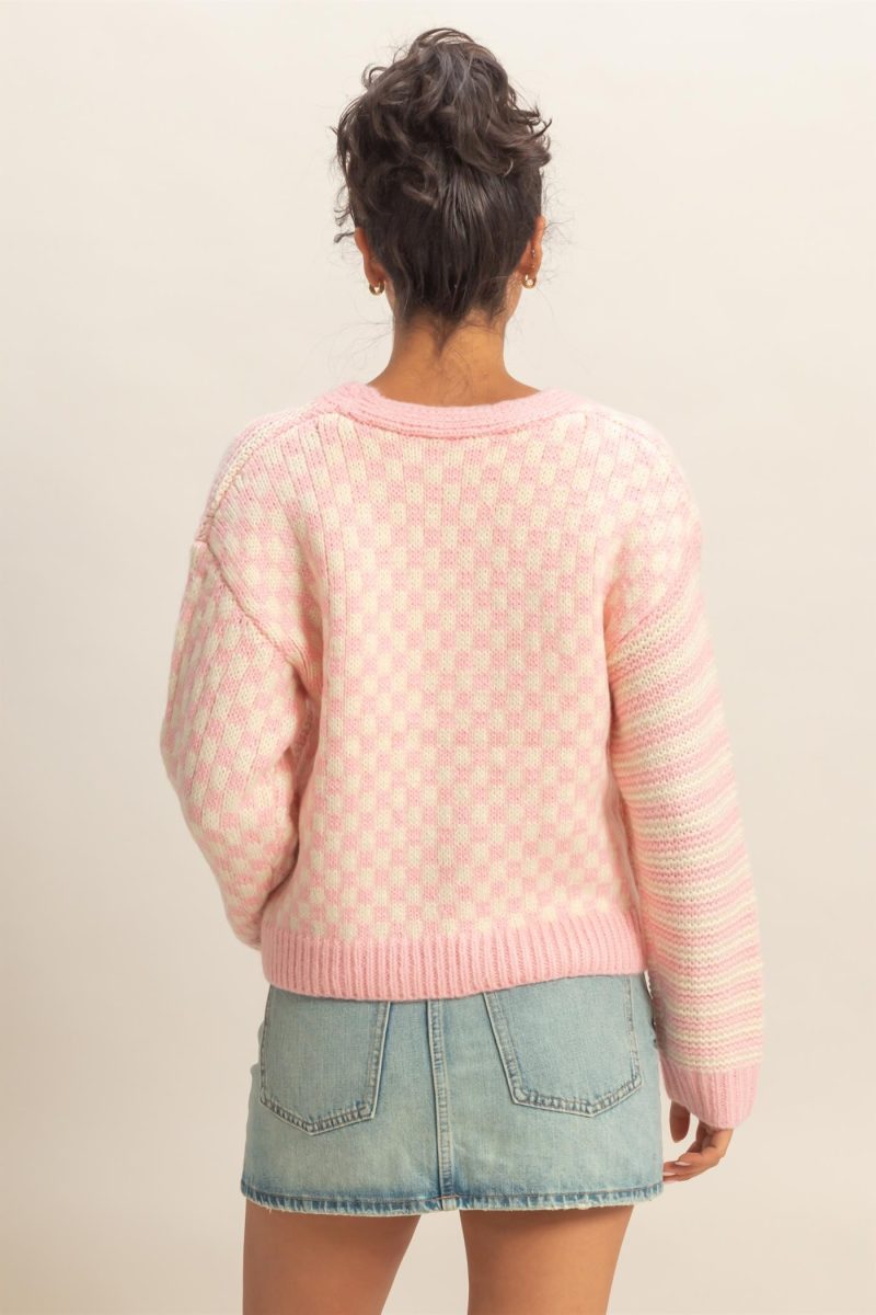 Pink Checkered Cardigan
