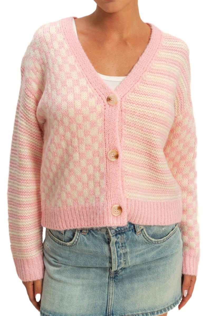 Pink Checkered Cardigan
