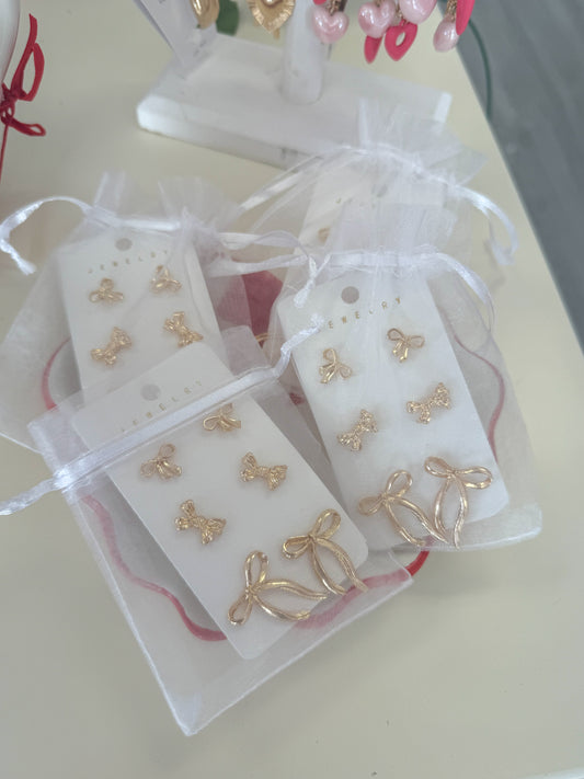 Bow Earring Set-Gold Plated